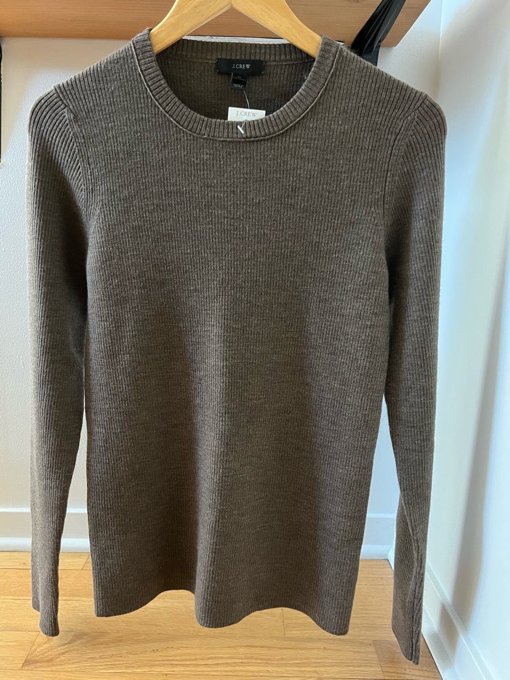 J. Crew Women’s Taupe Ribbed Crewneck Sweater